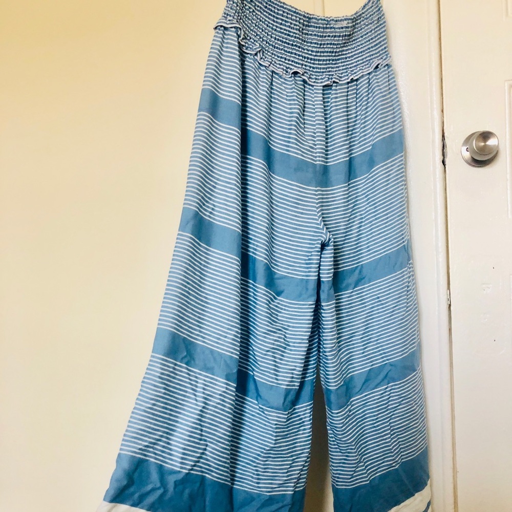 Baby Blue and White Stripe Flowy Pants